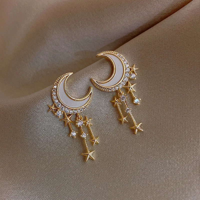 

Wholesale Women Fashion Jewelry Crystal Drop Moon And Star Earrings