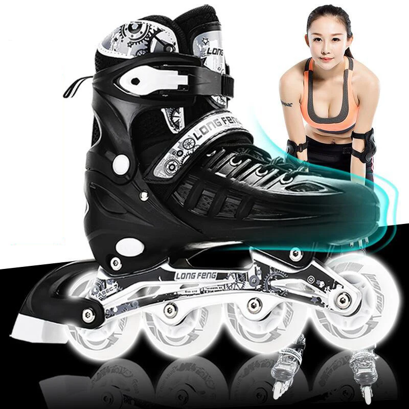 

NEW hardboots PU wheels flashing roller skates in stock black white red colors, Black pink blue