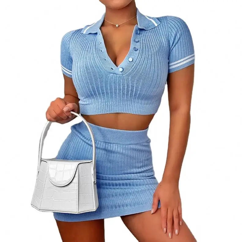 

2020 Summer New Trendy Ladies Bandage Bodycon Plus Size 2 Piece Women's Skirts Sets