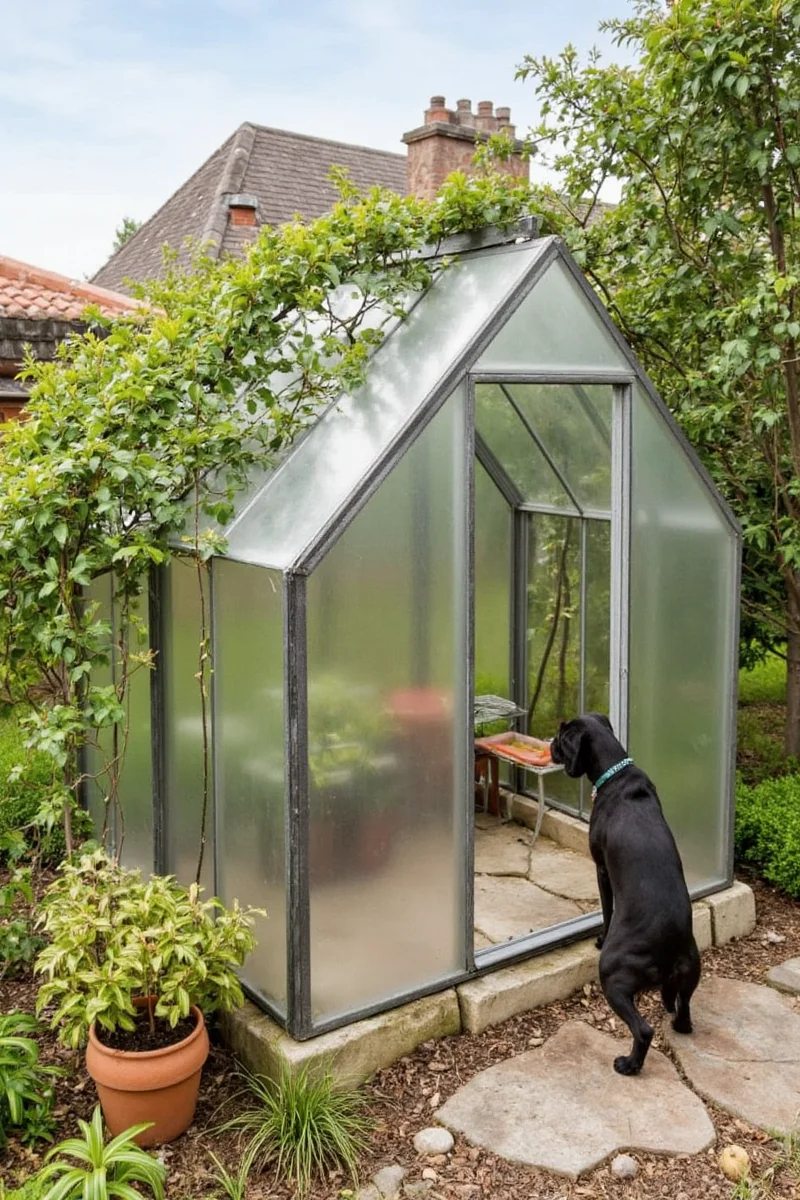 Comparison chart of three different pet-friendly greenhouse layouts