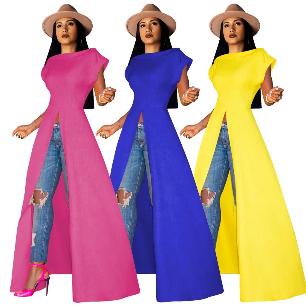 

Autumn and winter high collar Short-sleeved round neck long Slit pullover women coat, Picture showns