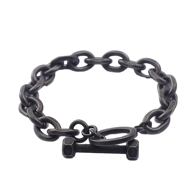

New Design Customized Plating Cool Hip Hop Hand Link Bracelets for Men Jewelry, Black