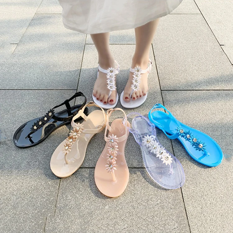 

Summer simple diamond jelly fashion sandals PVC women flat bottomed outdoor leisure beach multicolor crystal sandals