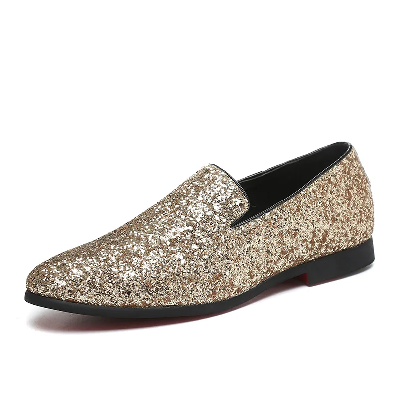 

Youth Favorite Sequined Design Loafers Style Large Size Party and Wedding Designer Shoes Men Casual, Black,gold,silver