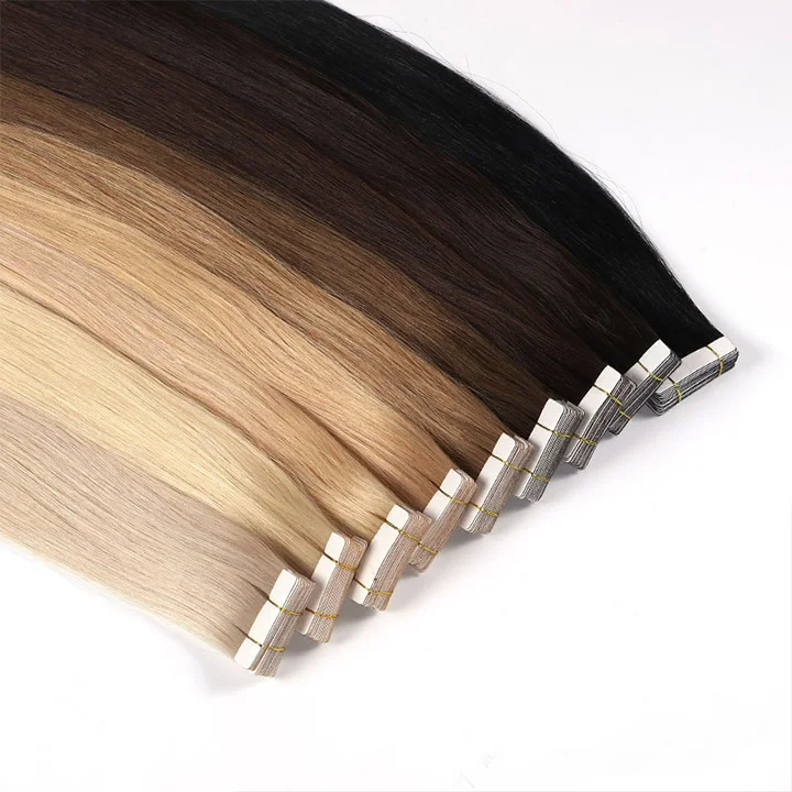 

Wholesale double drawn tape in extensions vendors free sample human hair remy blond raw brazilian tape in hair extensions curly