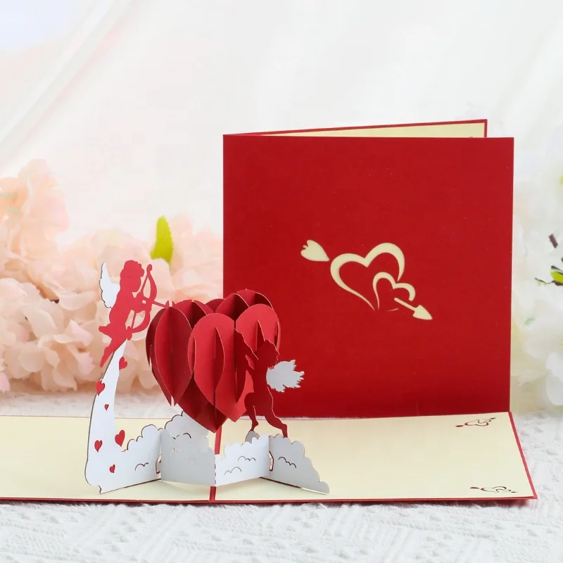 3D Stereoscopic Cupid Heart Greeting Card for Qixi Valentine's Day Wedding Invitation Decor Supplies