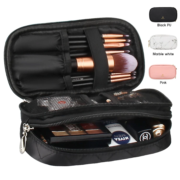 

Relavel Small Black Compact 2 Layers Nylon Travel Makeup Cosmetic Brush Pouch Bag for Girls