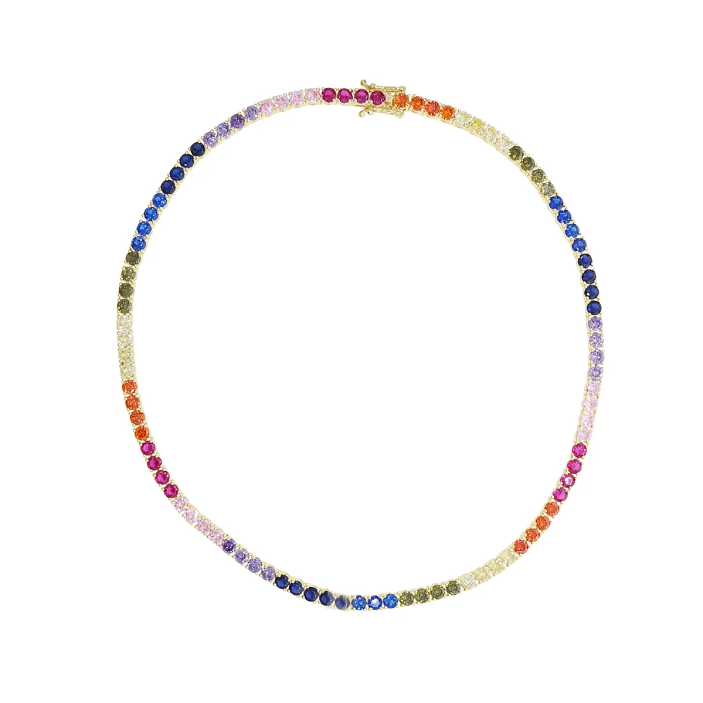 

18k gold plated 4mm rainbow cz tennis chain necklace 16"