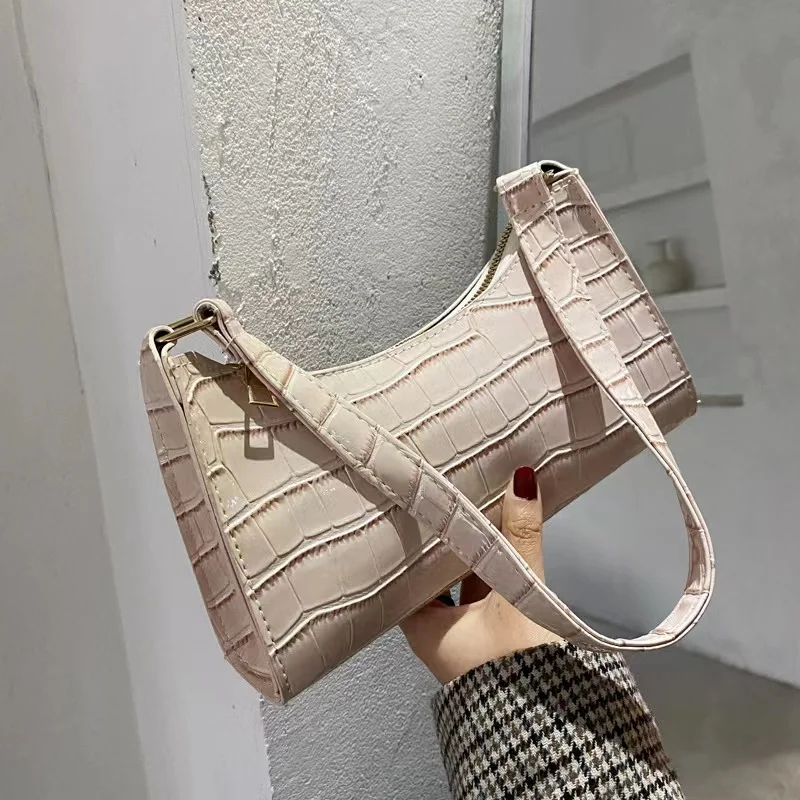 

2022 PU leather fashion Korean style textured underarm bag crocodile pattern single shoulder online ladies bag cheap handbags, Pink/blue/black/red/white/rose/green /gray/dark brown