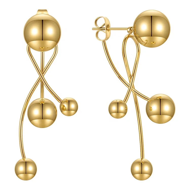 

18K Gold Plated Stainless Steel Jewelry Gold Color Bead Ball Ear Stud Accessories Earrings E211255