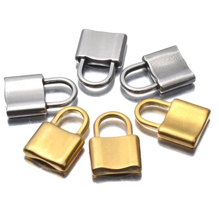 

Diy jewelry accessories never fade cheap wholesale stainless steel 18k plated gold padlock charm for necklace bracelet making