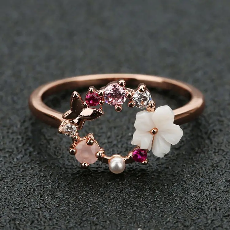 

Fashion Creative Butterfly flower rings crystal finger Wedding ring for Women Zircon Glamour Ring Jewelry