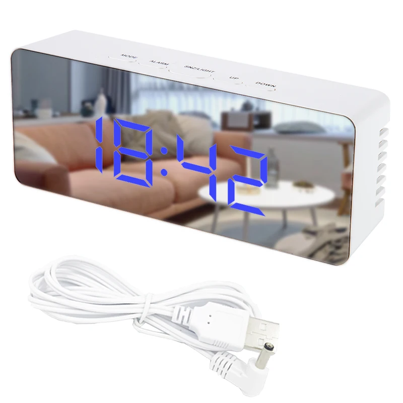 

Mirror Surface Table night light with Big LED Digital Mirror Alarm Clock, Blue