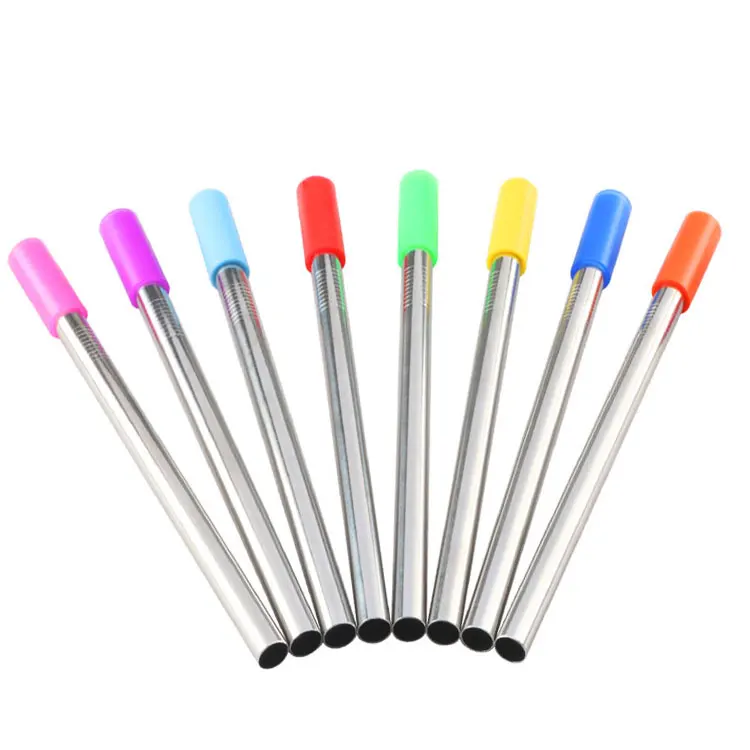 

215*12mm Bubble Tea Straw Stainless Steel Drinking Straws Reusable Boba Straw with Silicone Tips