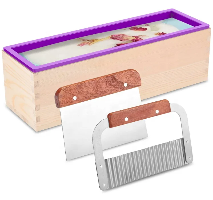 

Molde De Silicona Para Jabon Handmade Rectangle Wooden Box and Cutter Silicone Loaf Soap Making Mold Soap Moulds Supplies, Purple, pink, customized