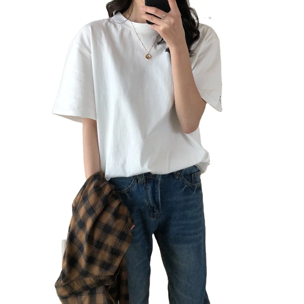 

New Summer T-Shirt Women soft white black lady t-shirts with logo Short Basic oversize tshirt, Custom size
