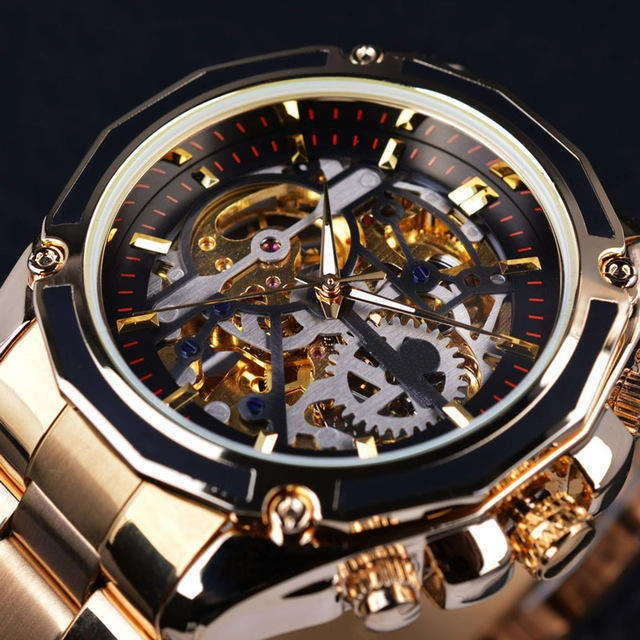 Fashion Business Dress Mens Watches Brand Luxury Gold Design Automatic Skeleton Mechanical Watch For Men