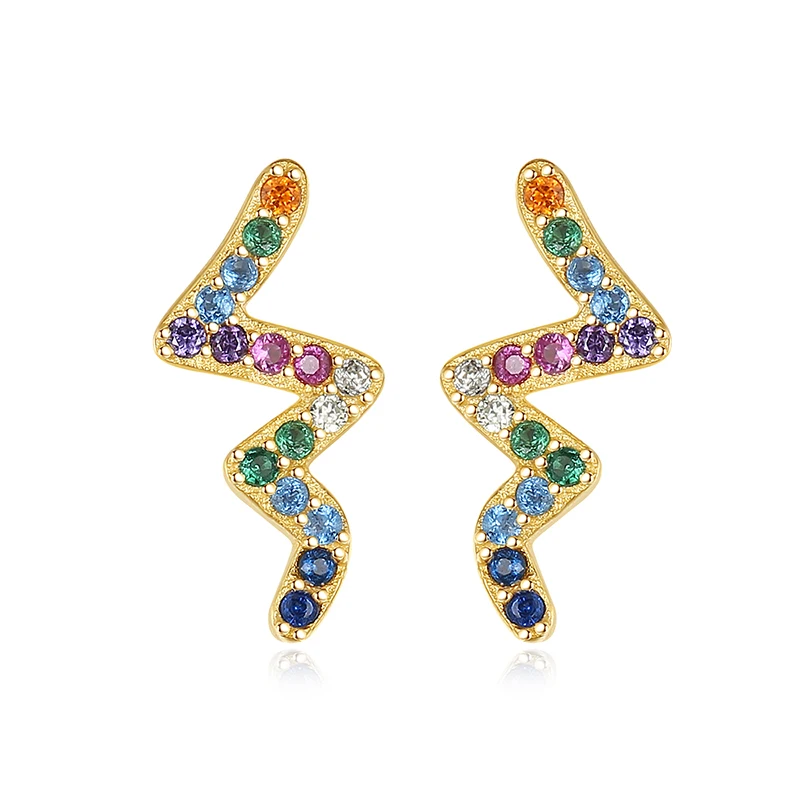 CZCITY 925 Snack Druzy Earrings for Women Rainbow Color CZ Zirconia Women Stud Earrings