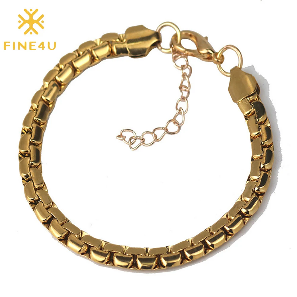 

Wholesale new hip hop jewelry stainless steel box chain jewelry accessories mens bracelet gold plated, Gold/steel