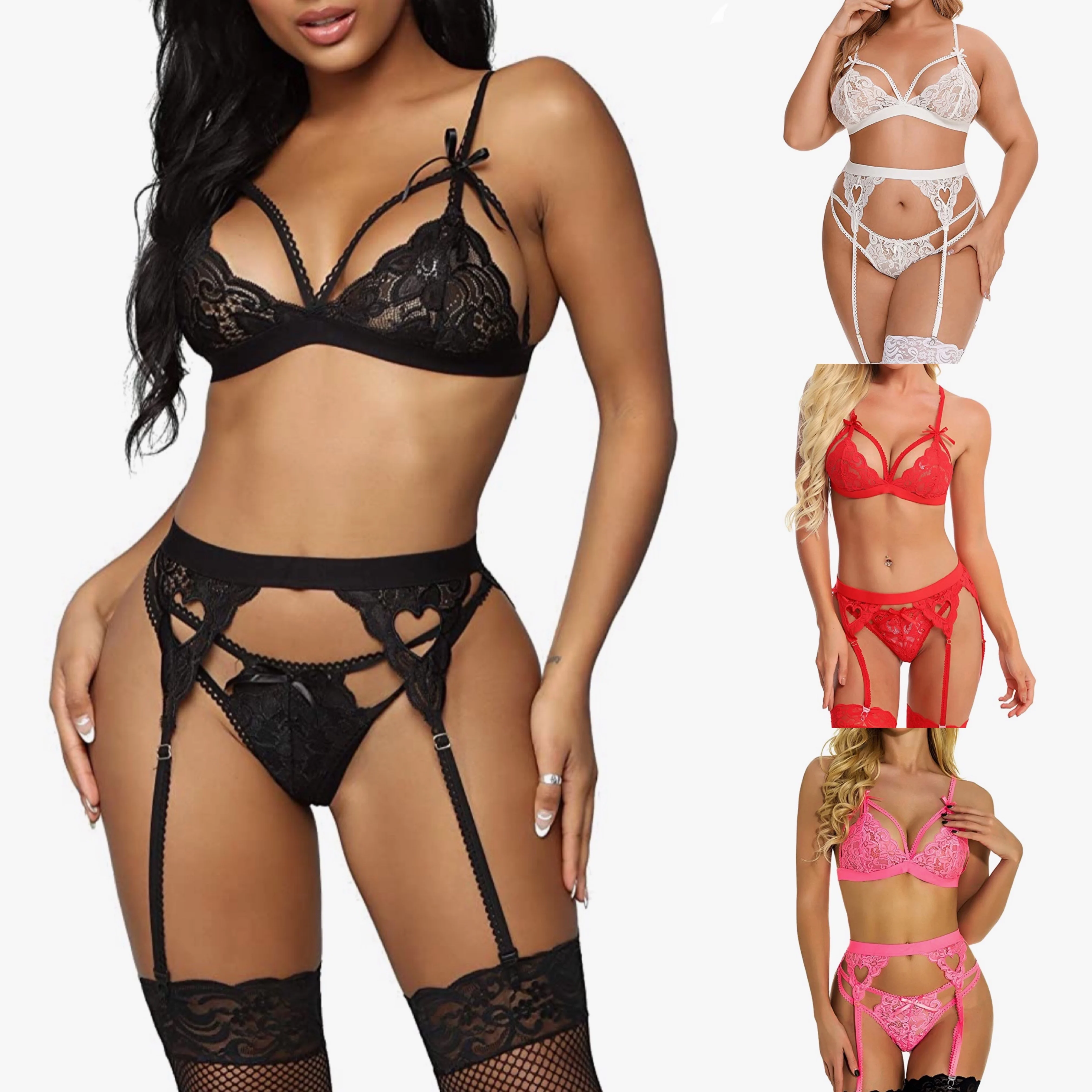 

Wholesale High Quality Lingerie Transparent Lace Sleeveless Plus Size Bodysuit Lingerie Set Women Hot Heart Sexy Lingerie, Customized