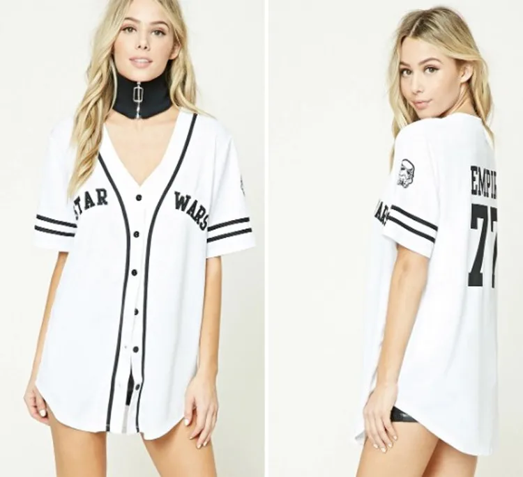 

Customize Women V Neck White And Black Buttons Printed Baseball Jersey, As your choices