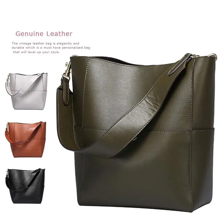 

2021 High quality wholesale custom women leather bucket bag leather tote handbag bags for women, Dark green/white/caramel/black