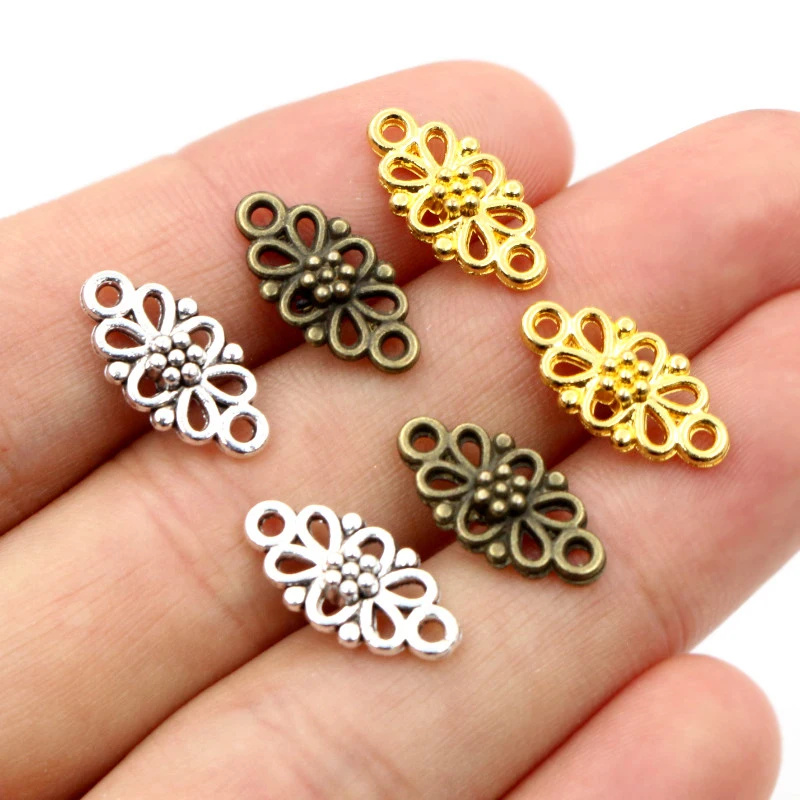 

30pcs/lot 16x8mm Antique Silver Plated/Bronze/Gold Flower Style Connector Charm Pendant DIY Jewelry Supplies Findings, Antique silver/bronze