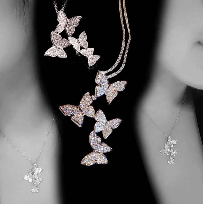 

Wholesale CZ four butterfly necklace Shiny Women 925 Sterling Silver necklace, Gold/silver/rose gold