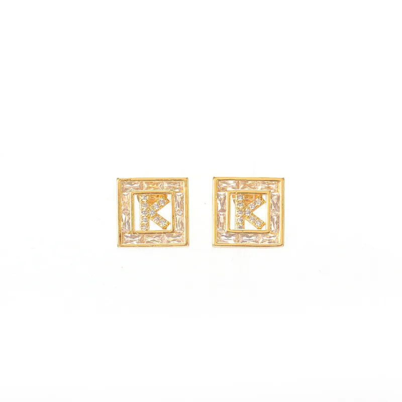 

Foxi Jewelry Women 26 Letters Of Alphabet Initial Square Earrings 18k Gold Plated CZ Charms Letter Wholesale 2021 New Fashion