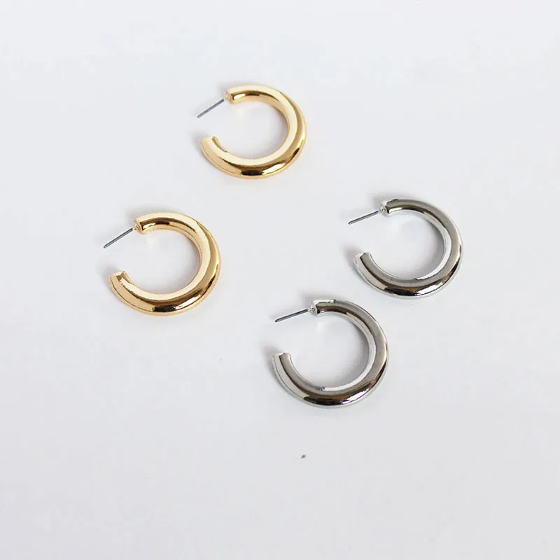 

Personalized Design Gold Silver Plated C Shape Circle Earring High Polish Geometric Hoop Earrings