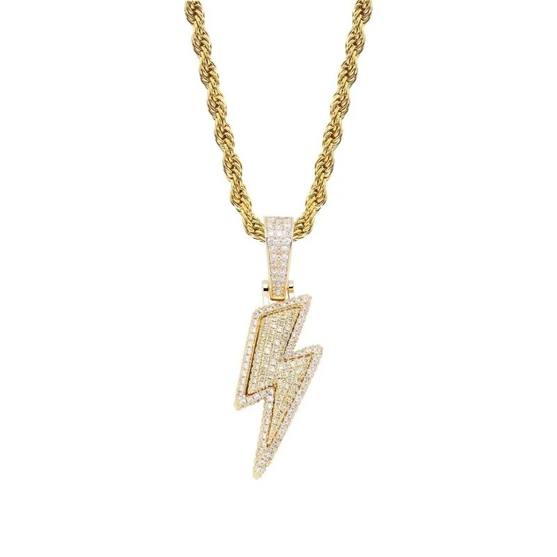 

Full Zircon Lightning Necklace Men's Hip Hop Party Locomotive Accessories Twist Chain Jewelry Lightning Pendant Necklace