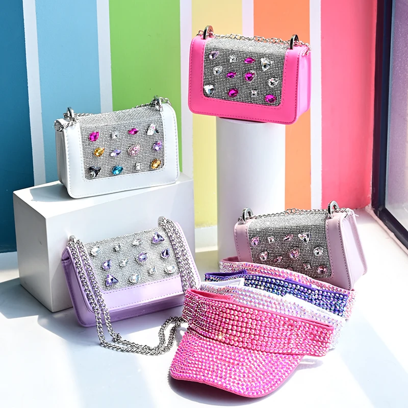 

2021 designer brand luxury bling purse and matching hats hat and purse set, 4 colors