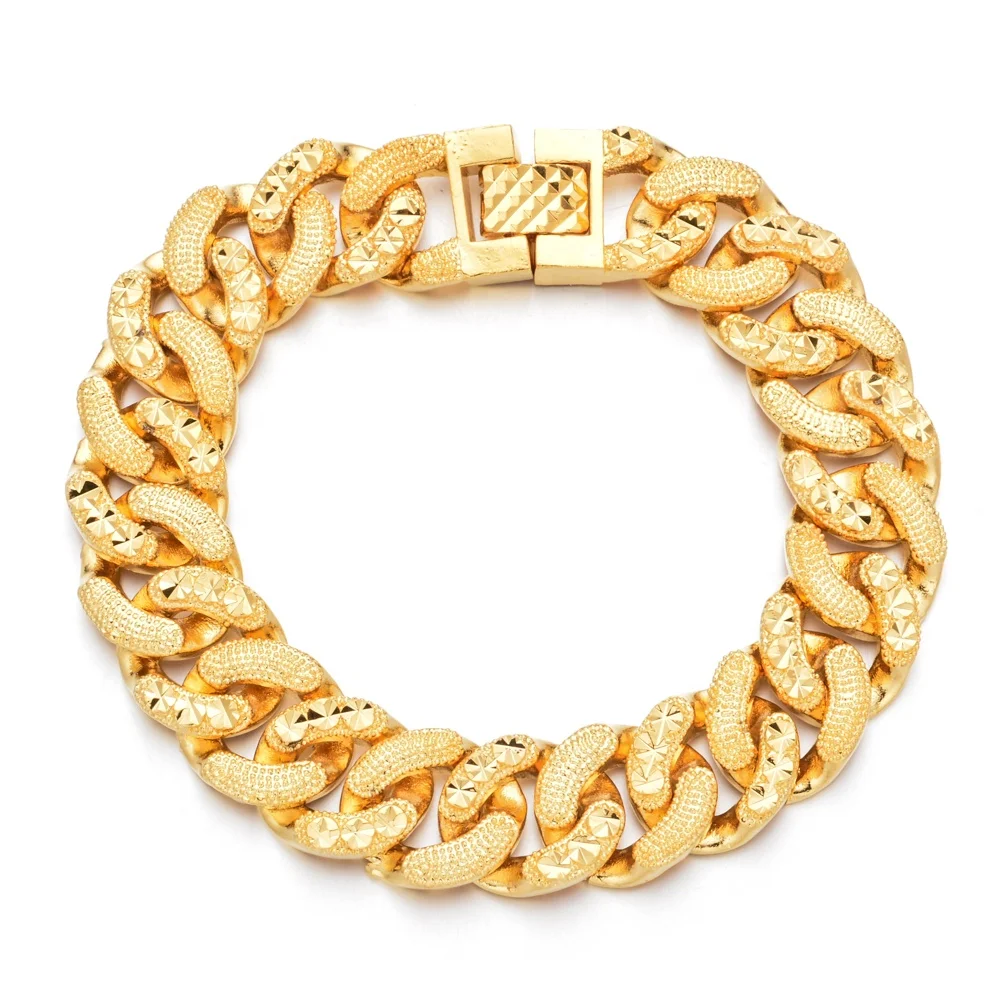 

High Quality 24K Gold Dubai Coarse chain sand gold Bracelet Cuban Gold Not Fade Ethiopian Wholesale For Women Jewelry