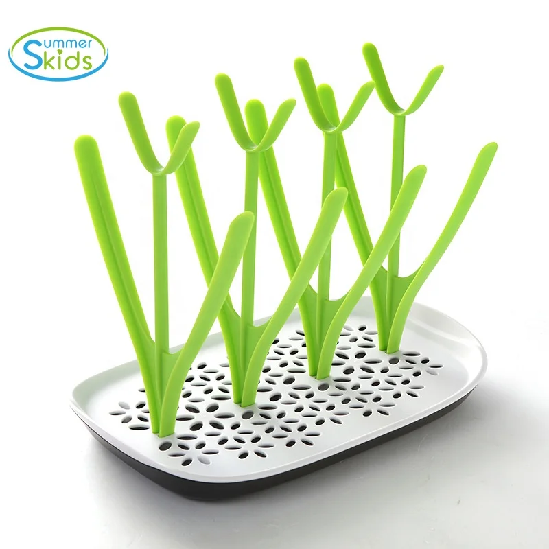 

Grain seedling shape multi-purpose feeding bottle and nipples drying rack, White/green