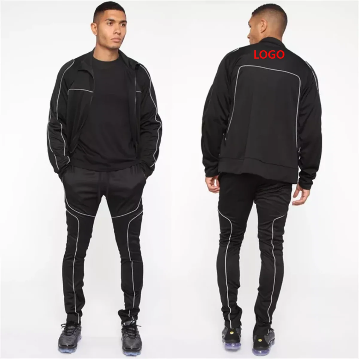 

Men's Sportswear Suit Full-body Reflective Strip Fitness Outwear Training Clothes Men Sweat Suits 2 Pieces, Accept customized