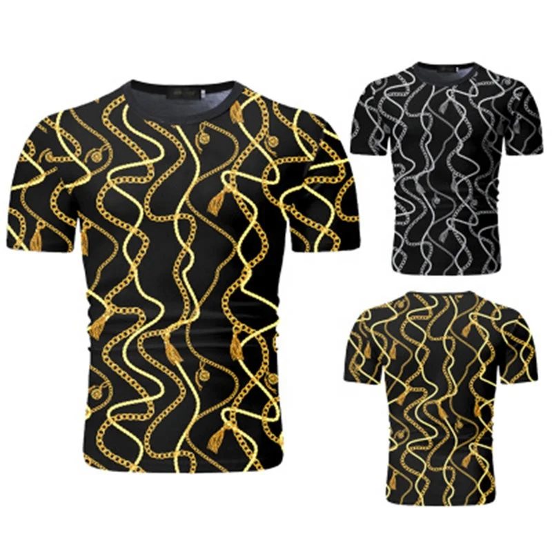 

Summer Fashion Casual Printed Men's T-shirts, Silver/gold