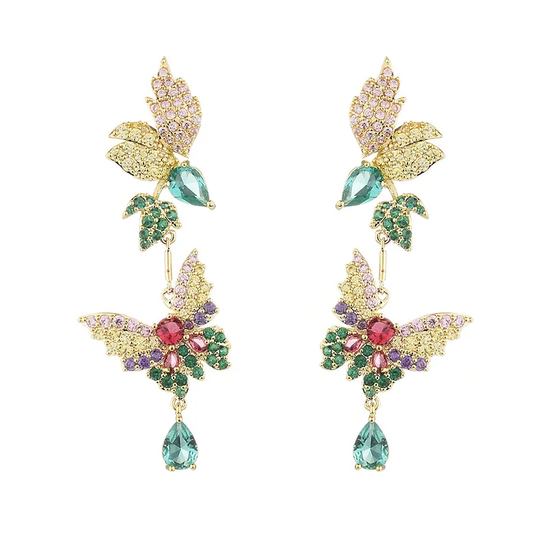 

Fashion Women Jewelry 925 Sterling Silver Needle Emerald CZ Diamond Teardrop Butterfly Earrings For Wedding Bridal