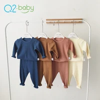 

Q2-baby Newborn Solid Color Cotton Long Sleeve Home Service Suit Baby Infant Clothing Sets