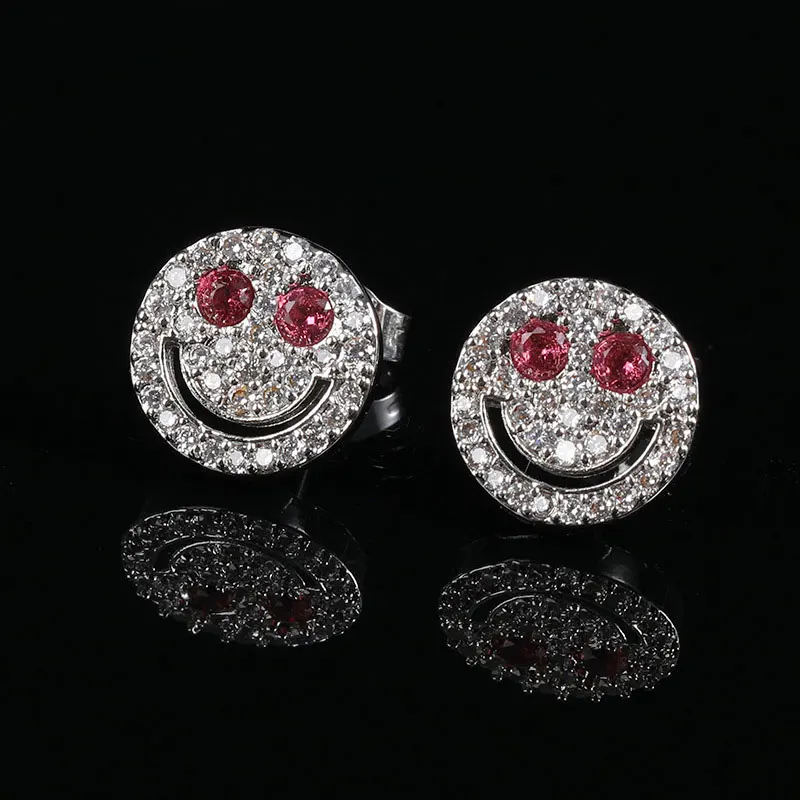 

Hip Hop Gold Happy Earrings Zircon Smiling Face Earrings, Gold/silver color