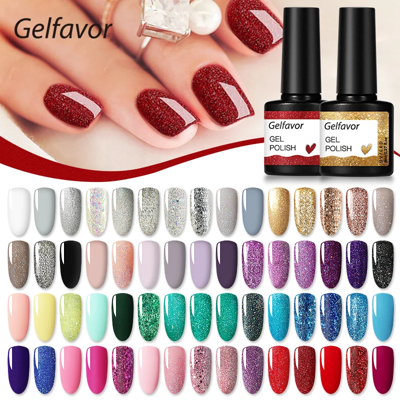 

GELFAVOR oem custom logo private label 8ml 60 colors gel varnish uv/led lamp nail lacquer soak off gel nail polish for nail art