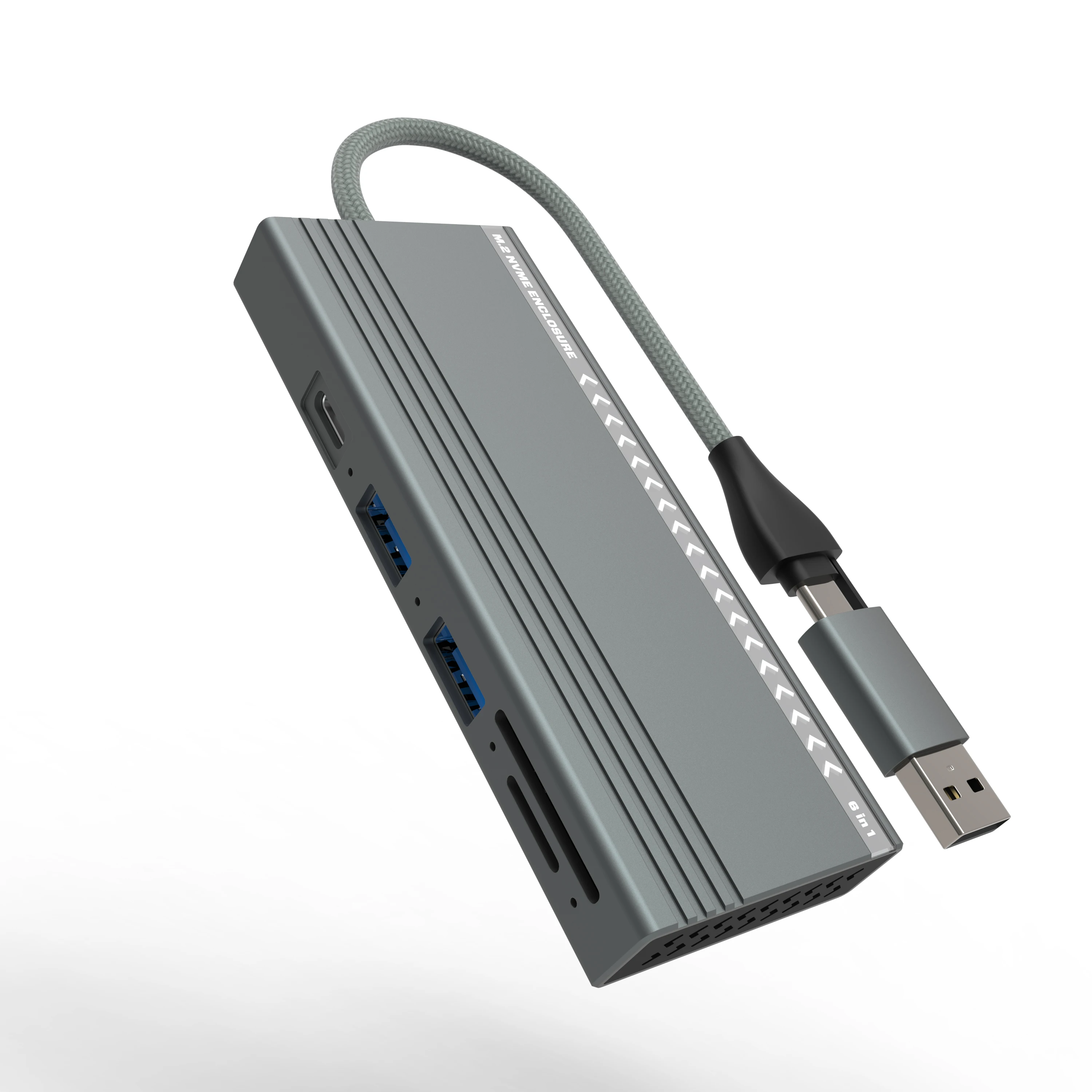 

ODM OEM Aluminum Multiport Adapter USB-C Hub with M.2 NVMe/SATA SSD Enclosure