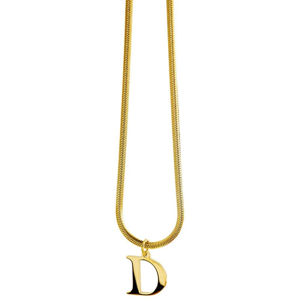 QiuHan A-Z Alphabet  Snake Chain Initial Letter Gold Plated Necklace