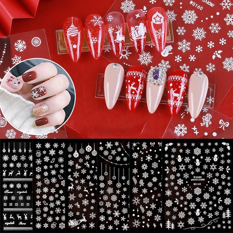 

Misscheering 3D Nail Art Christmas Slider Wraps Snowflake Elk Santa Adhesive Flame Sticker Red Gold Manicure Nails Designs
