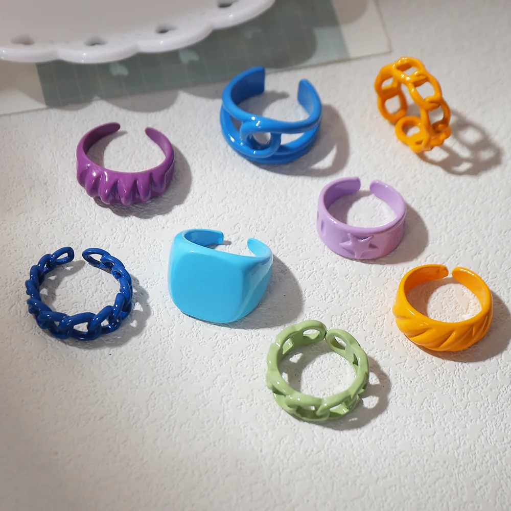 

New Stackable Irregular Macaron Color Open Dome Finger Knuckle Jewelry Accessories For Women Ladies Party Alloy Chunky Y2K Rings