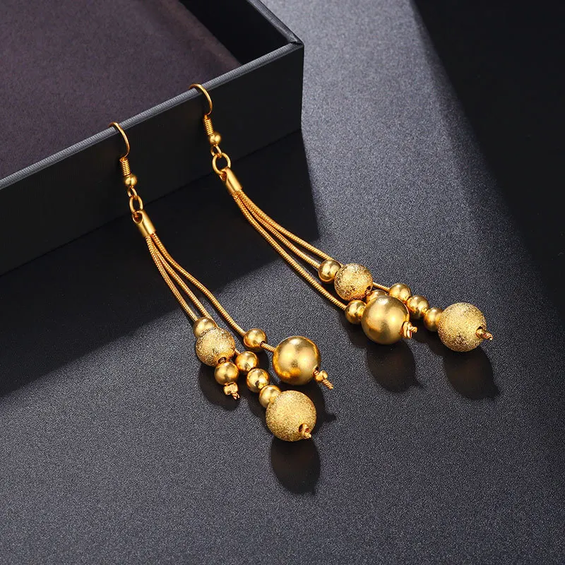 

RFJEWEL Wholesale high quality fashion Vietnam 24K placer gold tassel earrings for women beads style for lady