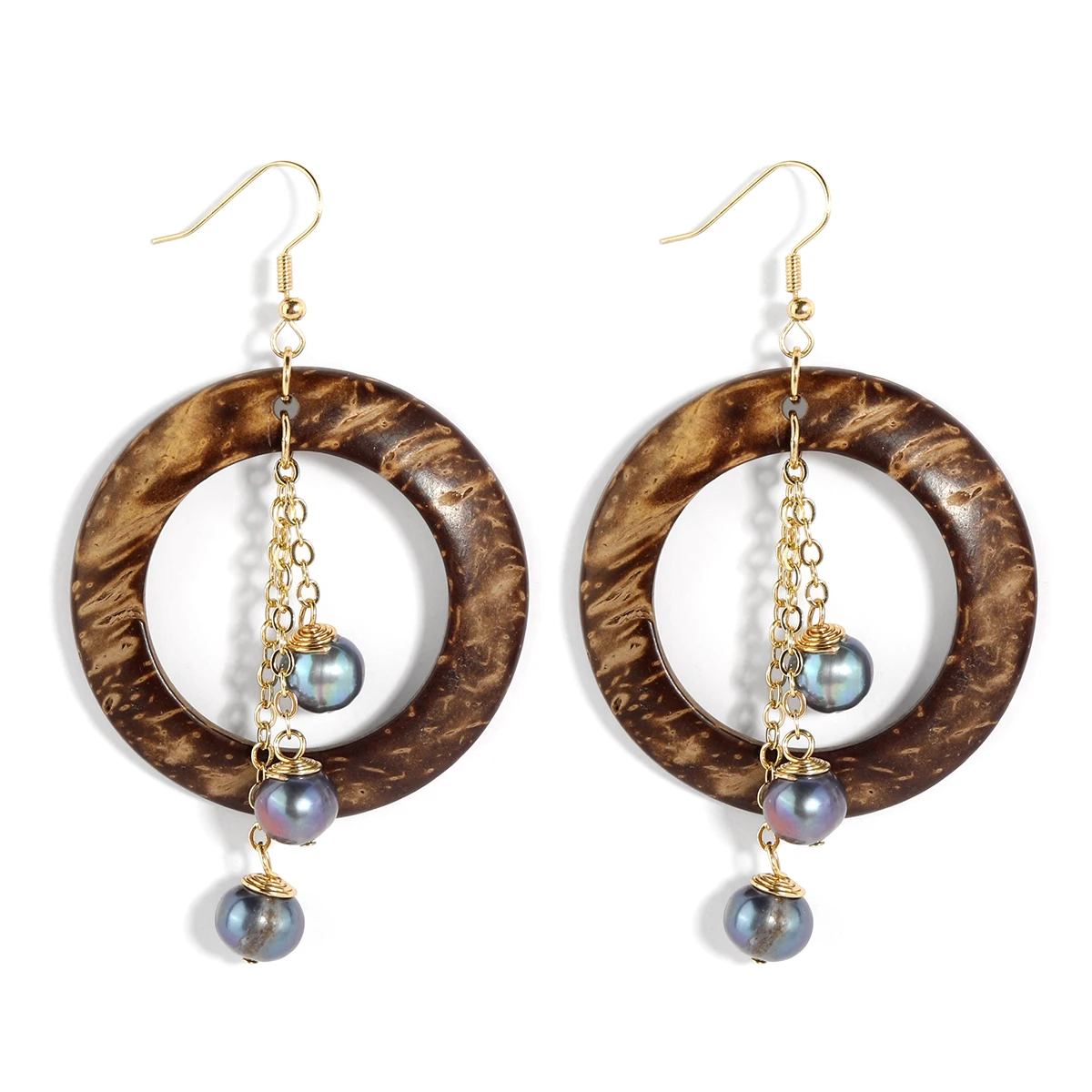 Hawaiian New Earrings Coconut Shell Earrings Black Pearl Gold Plated Earrings for Women