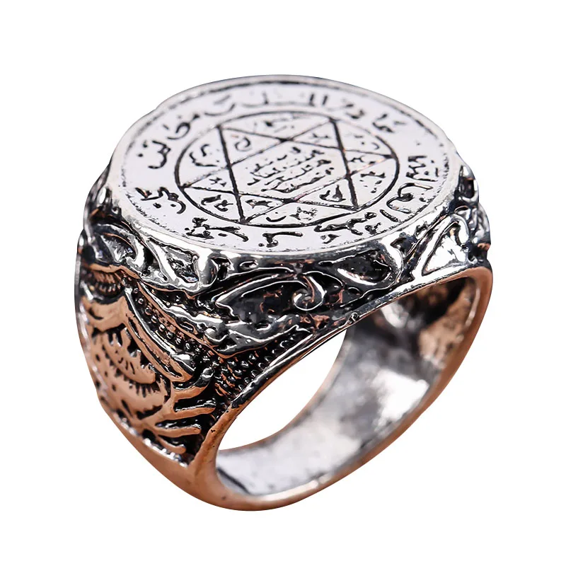 

Hot Selling Arabic Muslim Religious Ring Jewelry, 925 Thai Silver Plated Vintage Two-Tone Saudi Star Men's Gift Ring, White
