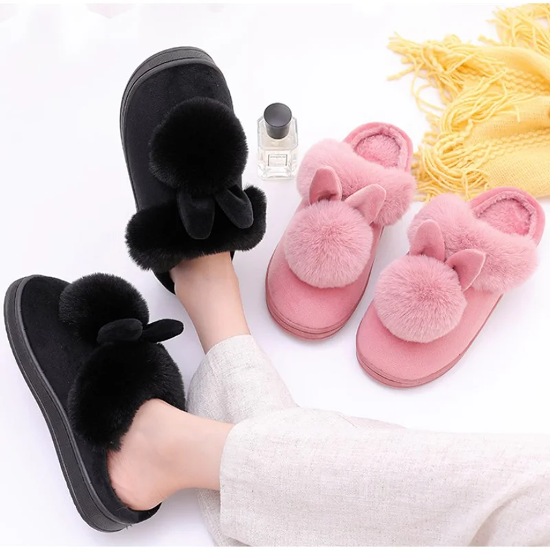 

Women Winter Slippers Velvet Snow Female Slipper Indoor Home Shoes Casual Ladies Soft Comfort Shoe Woman Furry Rabbit Ears Plush