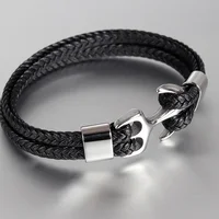 

Amazon top seller 2019 Genuine Leather and stainless steel 18.5CM 20.5CM 22CM mens bracelet leather