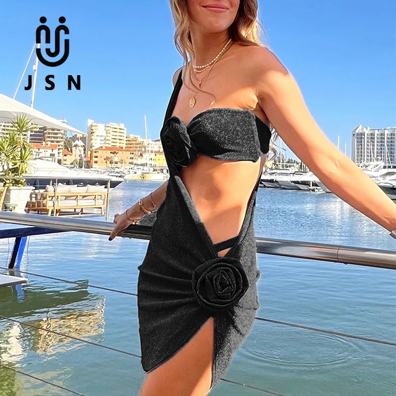 

JSN 3D Flower Swimsuit Female Swimwear Women Bather Swimming Beachwear Bathing Suit Bikini Set